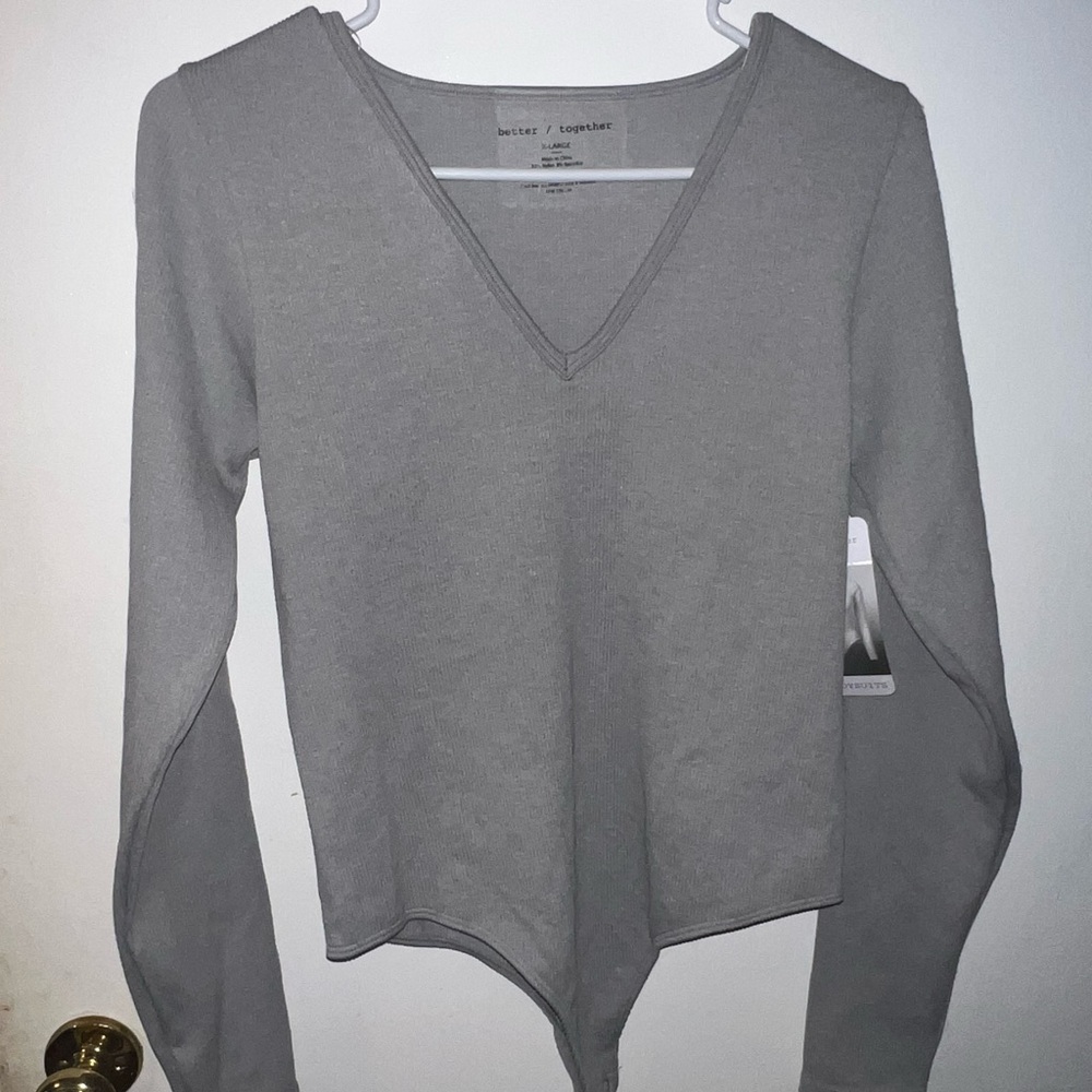 Asymmetrical Gray and Tan Bodysuit